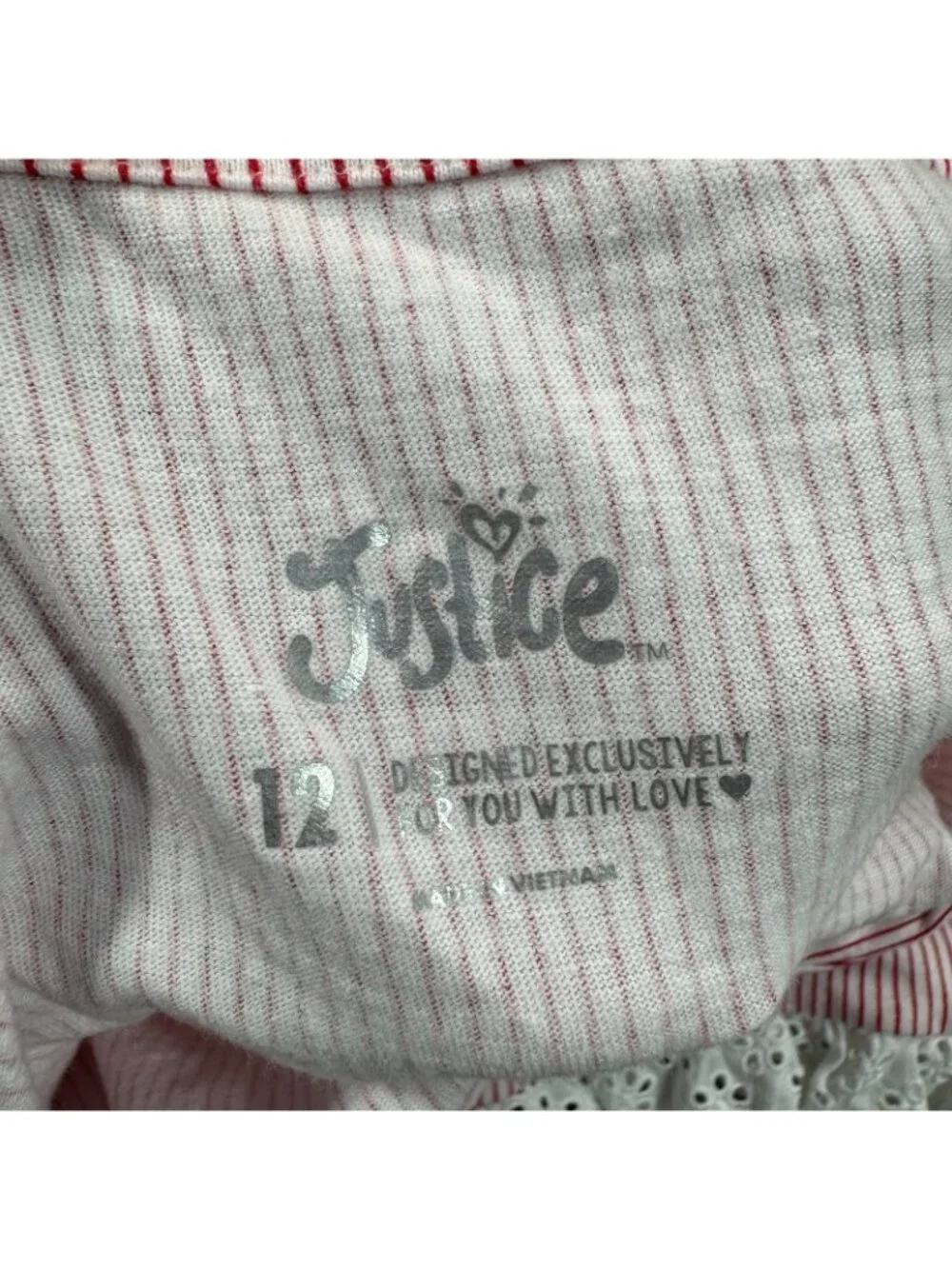 Justice Tank Top Girls 12 Pink Pinstripe Cotton Bow Detail Eyelet Hem Pullover